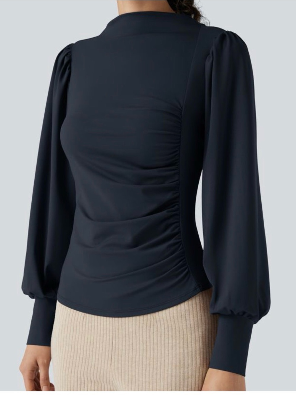 Women’s Navy Long-Sleeve Ruched Blouse